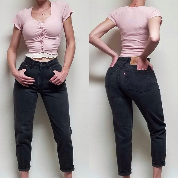 VINTAGE Levi's 550 Red Tab Black Stone Wash Relaxed Tapered High Rise Jeans 6 - Picture 1 of 13